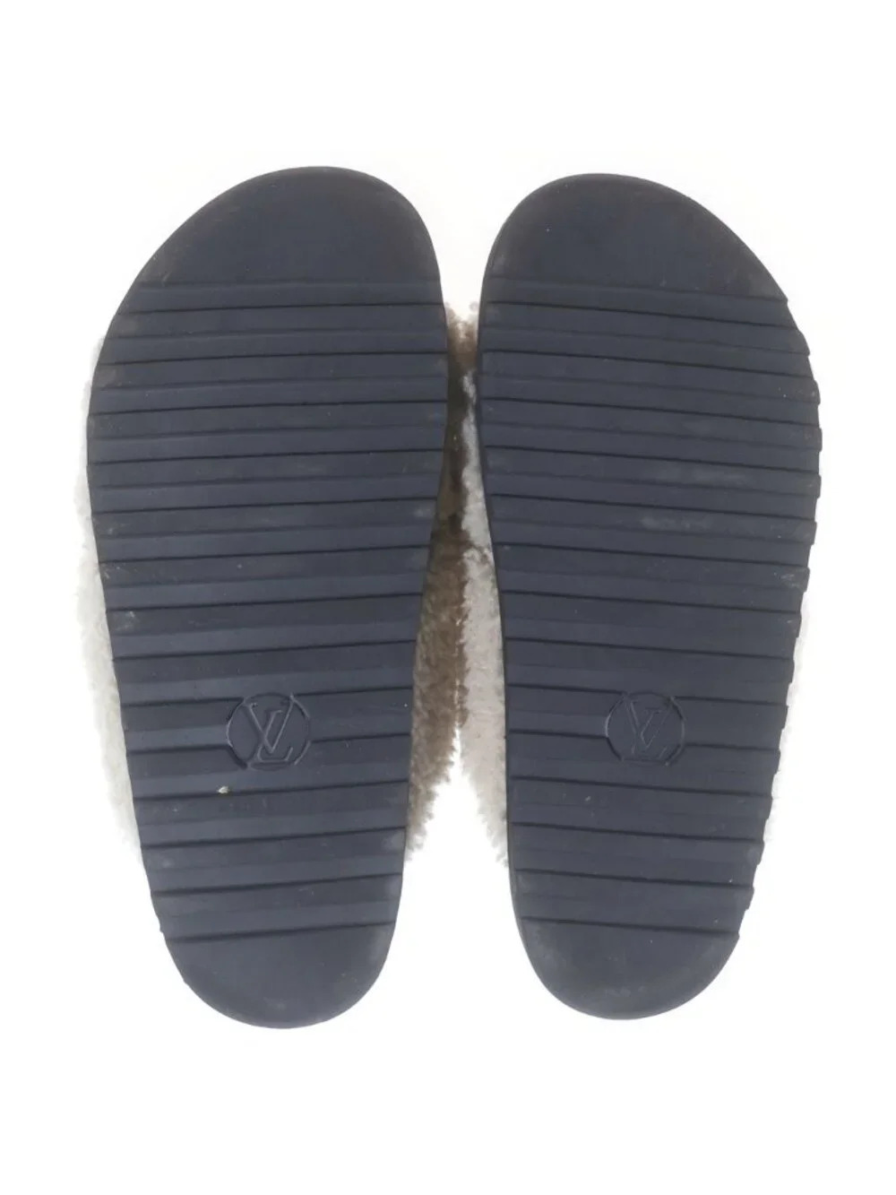 Louis Vuitton Paseo Line Monogram Fleece Shearling Leather Flat Sandals Shoes